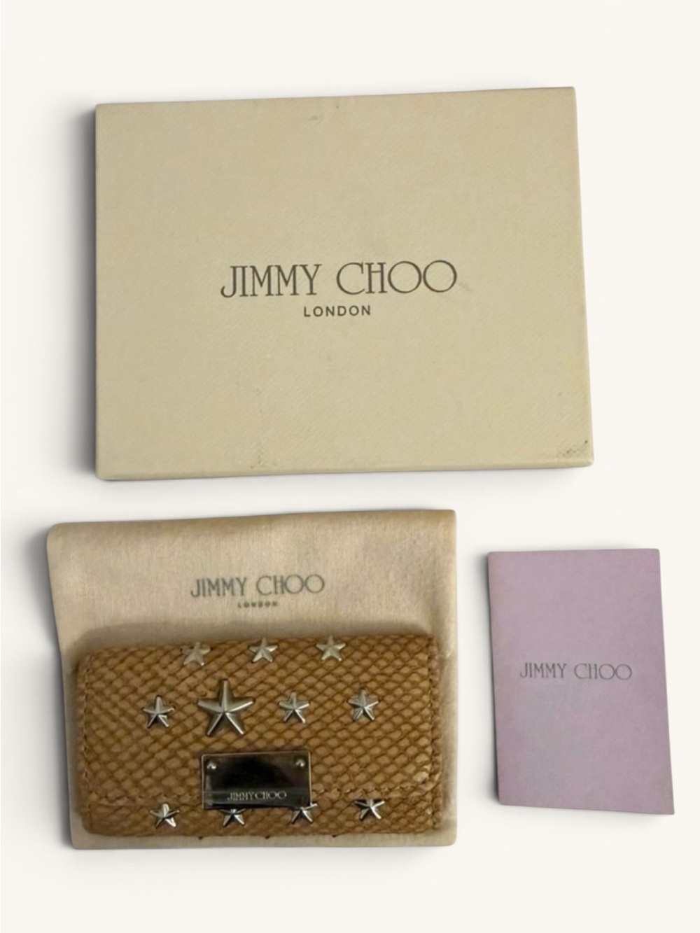 Jimmy Choo Star Studded Snakeskin-Embossed Key Holder w/ Dustbag & Box (NEW)